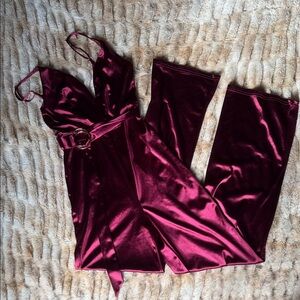 Fashion Nova Rich Red/Burgundy Satin Jumpsuit
